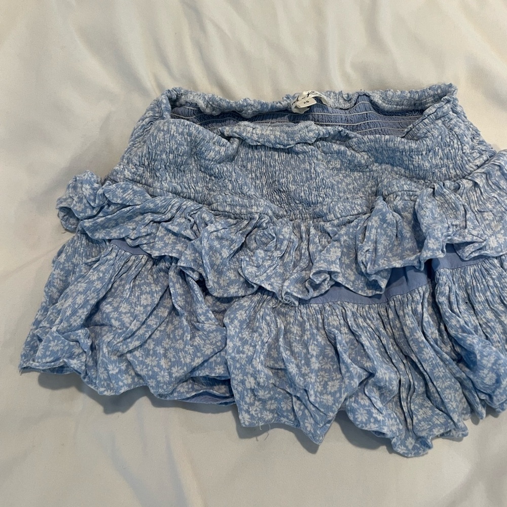 Rock n Rags Light Blue Floral Ruffle Mini Skirt XS
